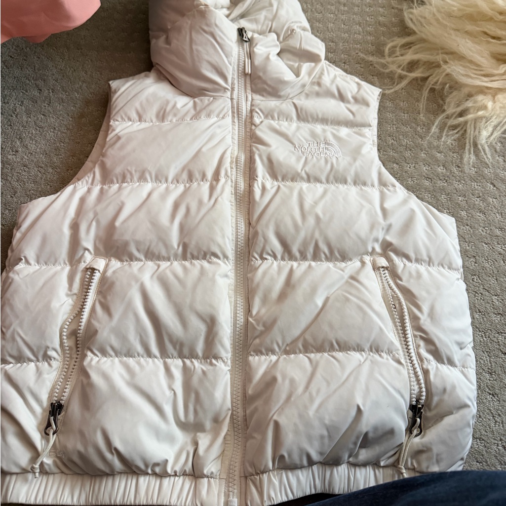 The North Face Cream Puffer Vest With Logo Tag